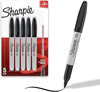 Sharpie Permanent Markers Set, Quick Drying And Fade Resistant Fine Tip Marker For Wood, Plastic, Paper, Metal, And More, Drawing, Coloring, And Poster Marker , Black, 5 Count