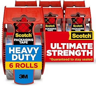 Scotch Heavy Duty Shipping and Moving Packing Tape, Clear, Packing and Moving Supplies, 1.88 in. x 22.2 yd., 6 Tape Rolls with Dispensers