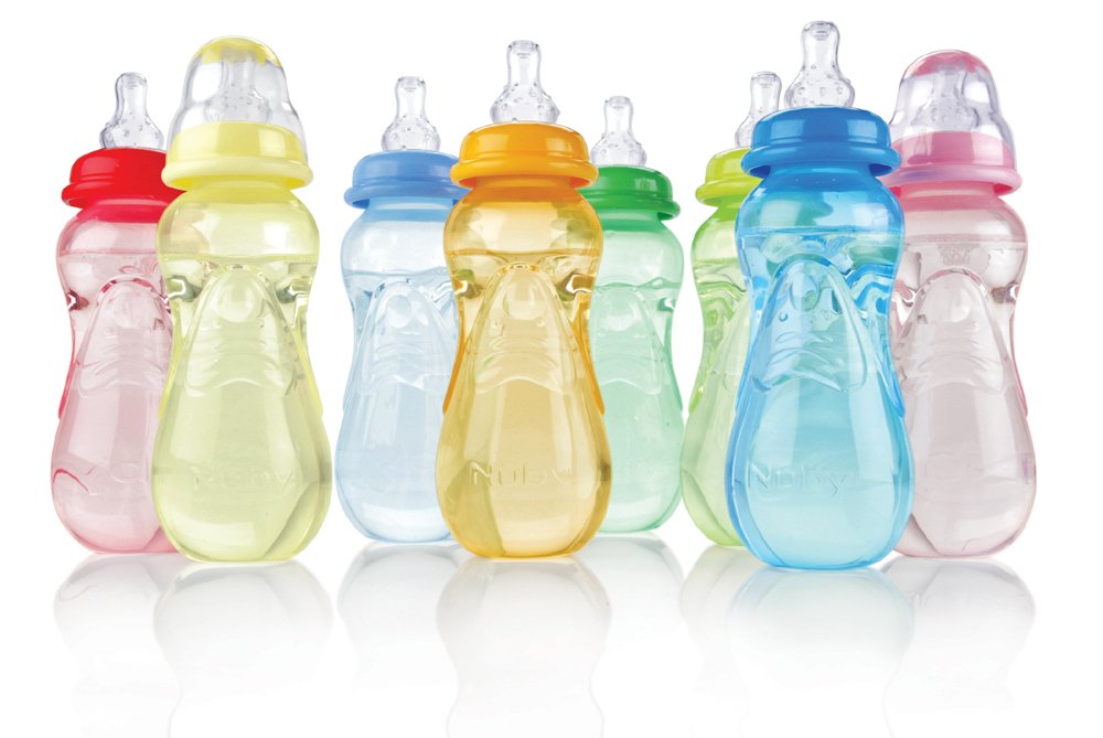 Nuby Non-Drip Standard Neck Bottles, 10 Ounce, Colors May Vary, 3 Count (Pack of 1)-0