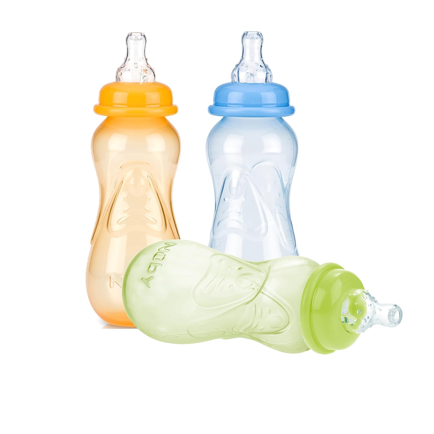 Nuby Non-Drip Standard Neck Bottles, 10 Ounce, Colors May Vary, 3 Count (Pack of 1)-1