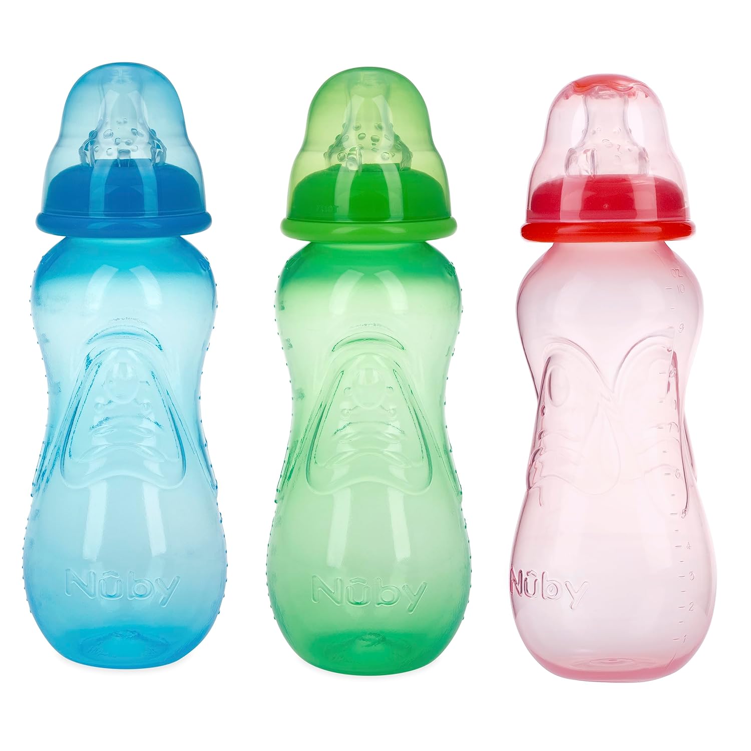 Nuby Non-Drip Standard Neck Bottles, 10 Ounce, Colors May Vary, 3 Count (Pack of 1)-4