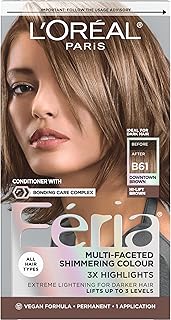 L'Oreal Paris Feria Multi-Faceted Shimmering Permanent Hair Color, B61 Downtown Brown (Hi-Lift Cool Brown), Pack of 1, Hair Dye