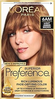 L'Oreal Paris Superior Preference Fade-Defying + Shine Permanent Hair Color, 6AM Light Amber Brown, Pack of 1, Hair Dye