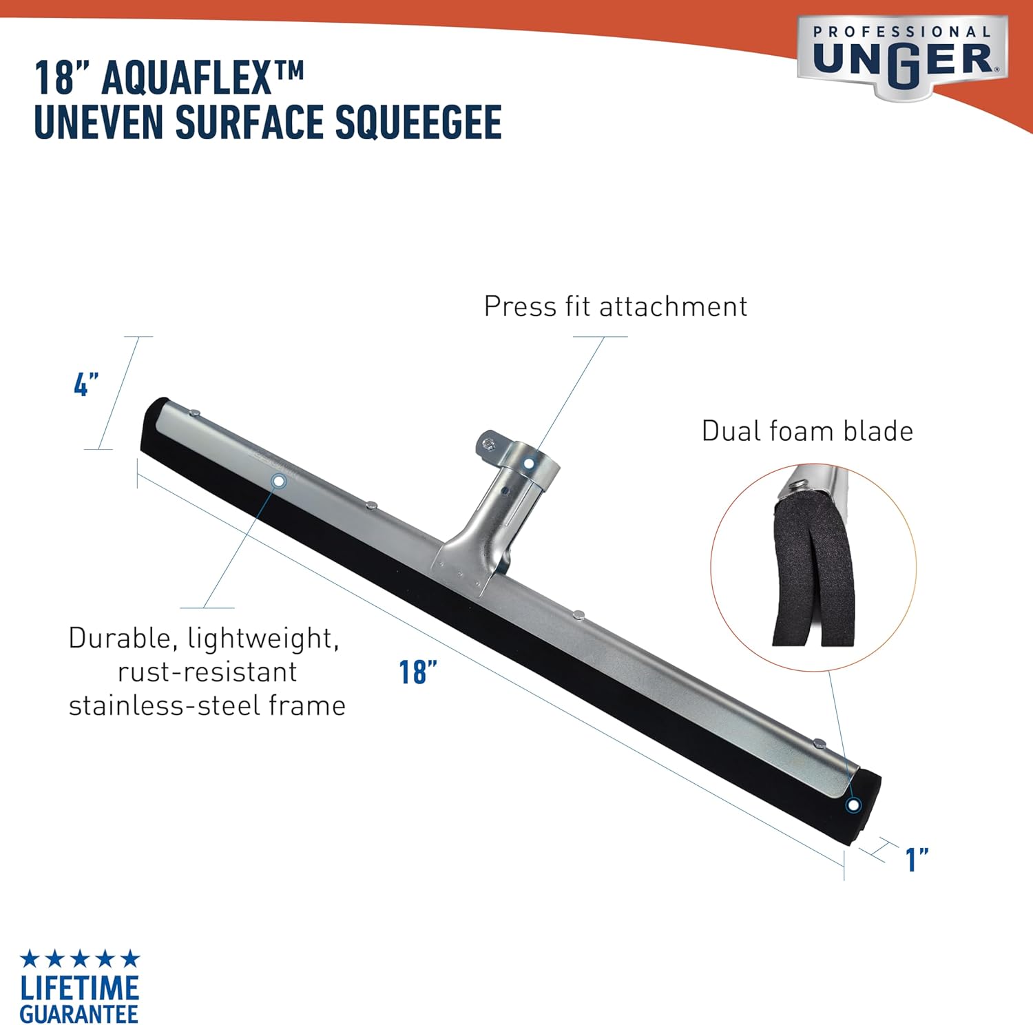 Unger Professional AquaFlex 18” Uneven Surface Floor Squeegee - Floor Scrubber, Floor Squeegee for Tile, Rubber Blade, Squeegee Broom, Cleaning Supplies-5