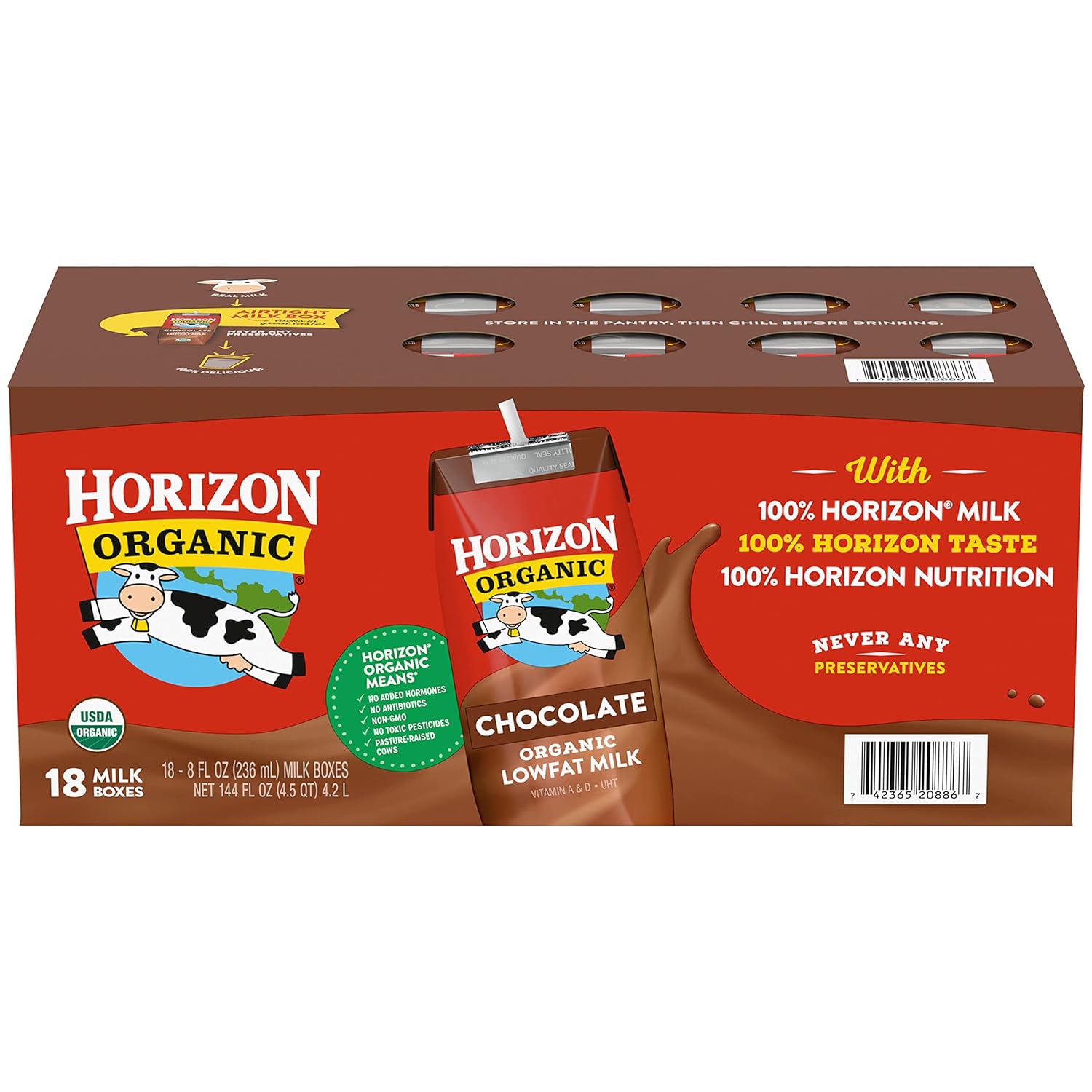 Horizon Organic Shelf-Stable 1% Low Fat Milk Boxes, Chocolate, 8 oz., 18 Pack-1