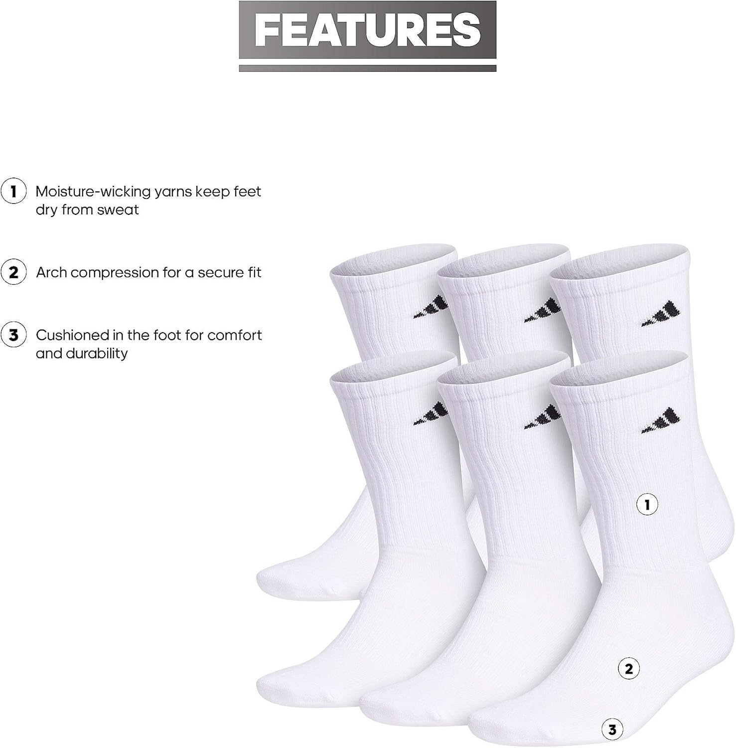 adidas Men's Athletic Cushioned Crew Socks with Arch Compression (6 Pairs)-1