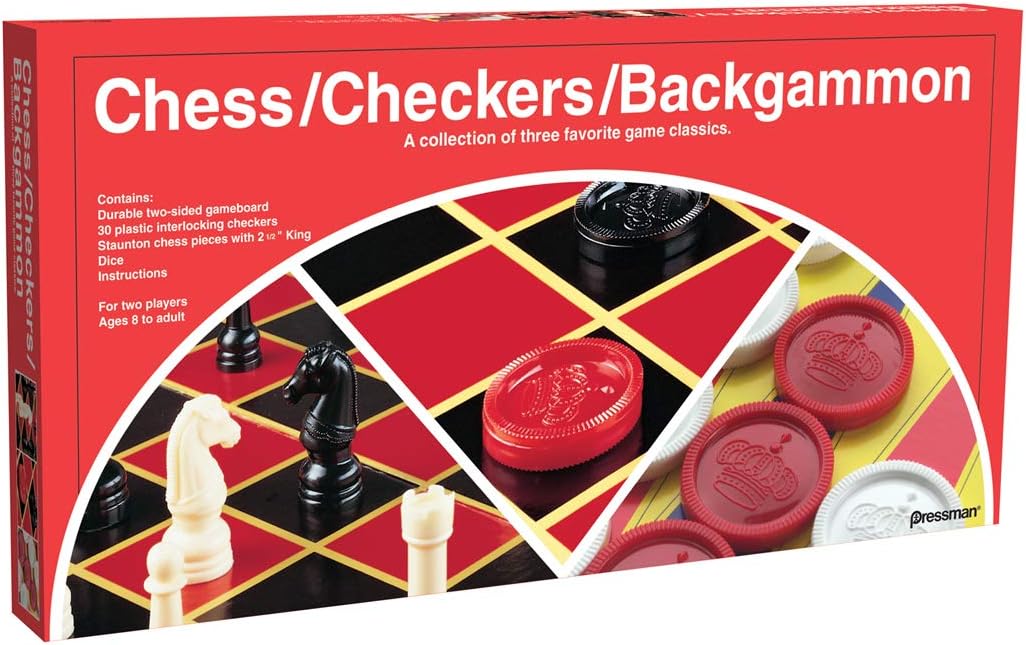 Pressman Chess / Checkers / Backgammon - 3 Games in One with Full Size Staunton Chess Pieces and Interlocking Checkers, 15.62 x 8.00 x 1.50 Inches-0