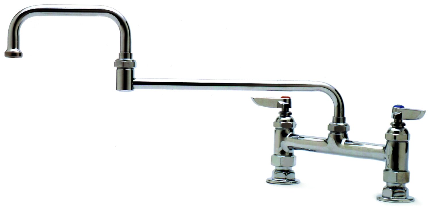 T&S Brass B-0245 Double Pantry Faucet, Deck Mount, 8-Inch Centers, 18-Inch Double-Joint Swing Nozzle-0