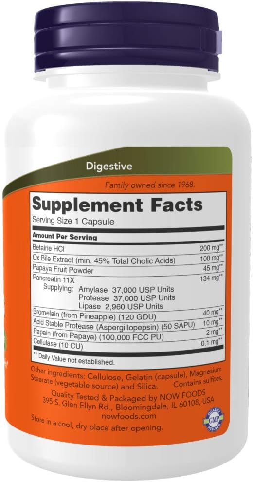 NOW Foods Supplements, Super Enzymes, Formulated with Bromelain, Ox Bile, Pancreatin and Papain,180 Capsules-1