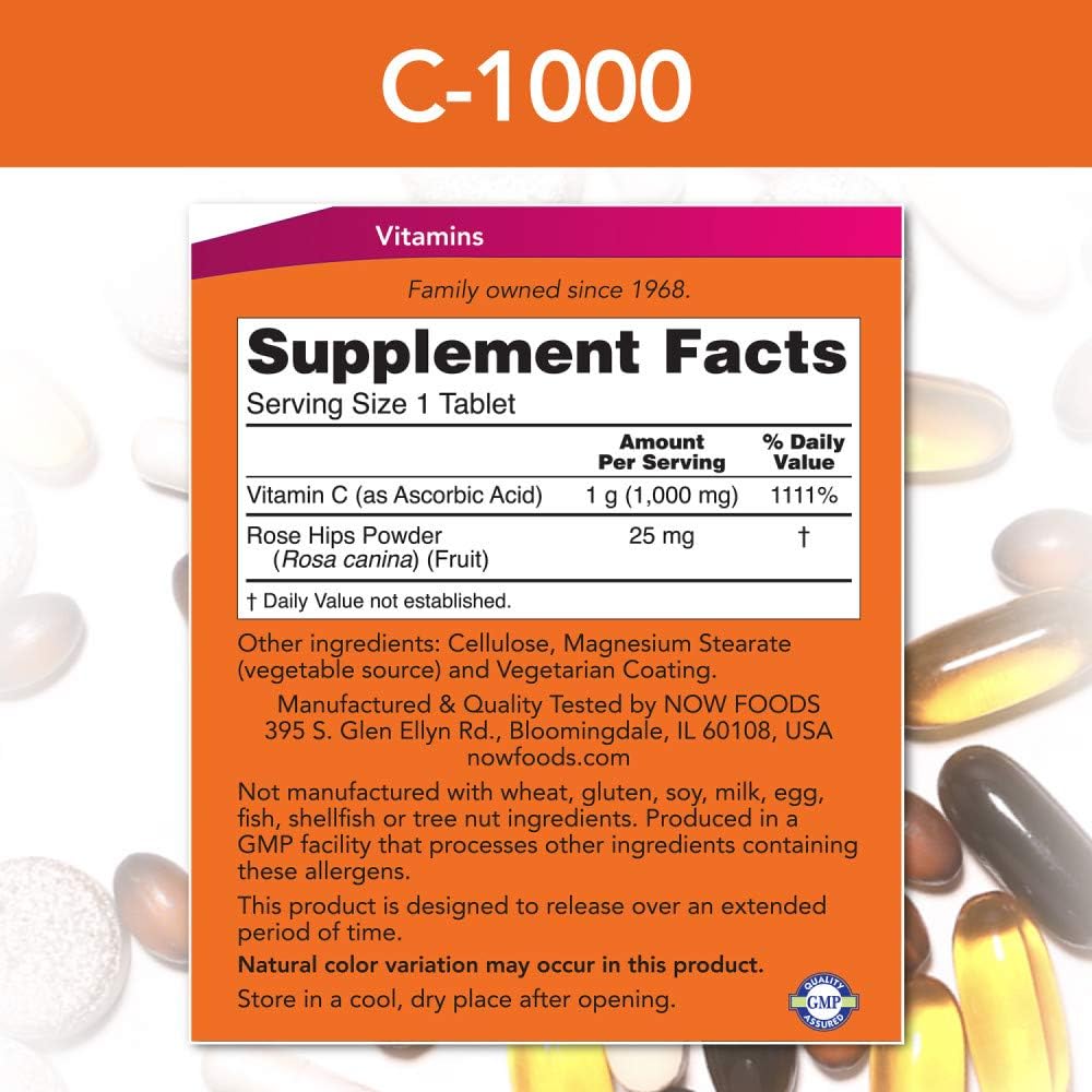 NOW Foods Supplements, Vitamin C-1,000 with Rose Hips, Sustained Release, Antioxidant Protection*, 250 Tablets-1