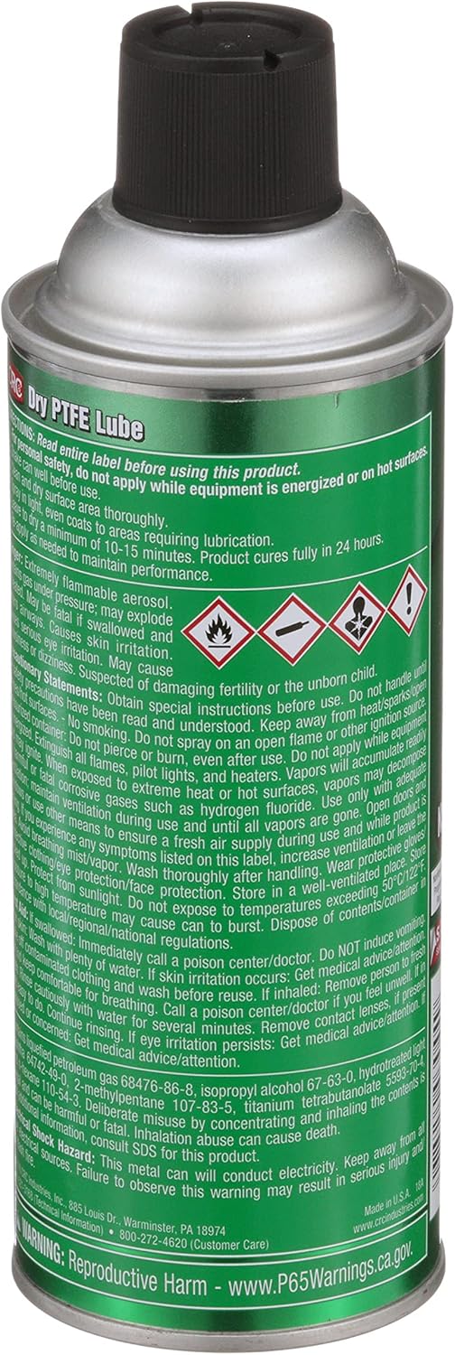 CRC Dry PTFE Lube, 10 Wt Oz, NSF H2 Registered Lubricant with Advanced Dry Film Technology, Plastic-Safe, Aerosol Spray (Pack of 1)-3