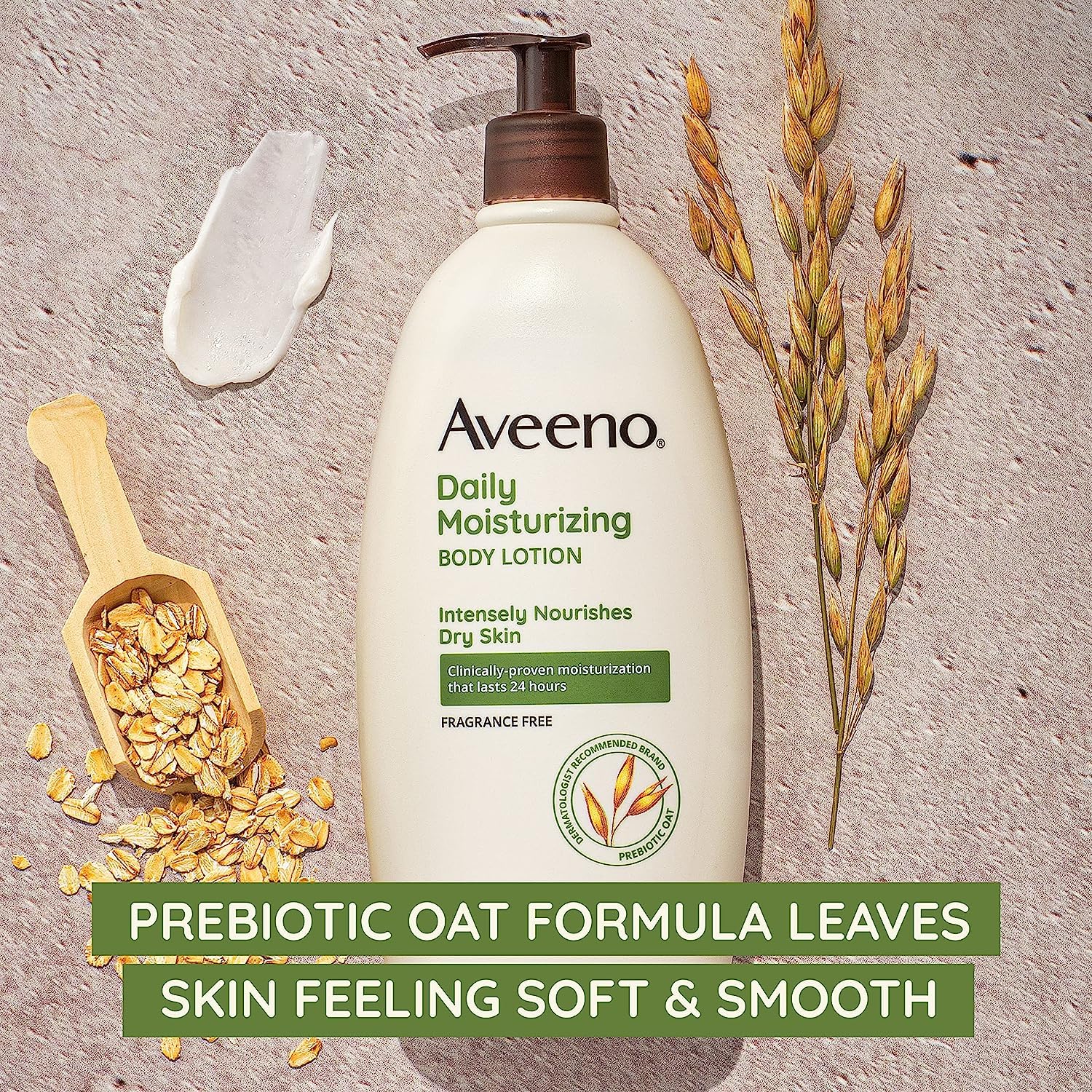 Aveeno Daily Moisturizer, Body Lotion, For Dry Skin, Prebiotic Oat Fragrance Free, 18 fl. oz, Pack of 1-3