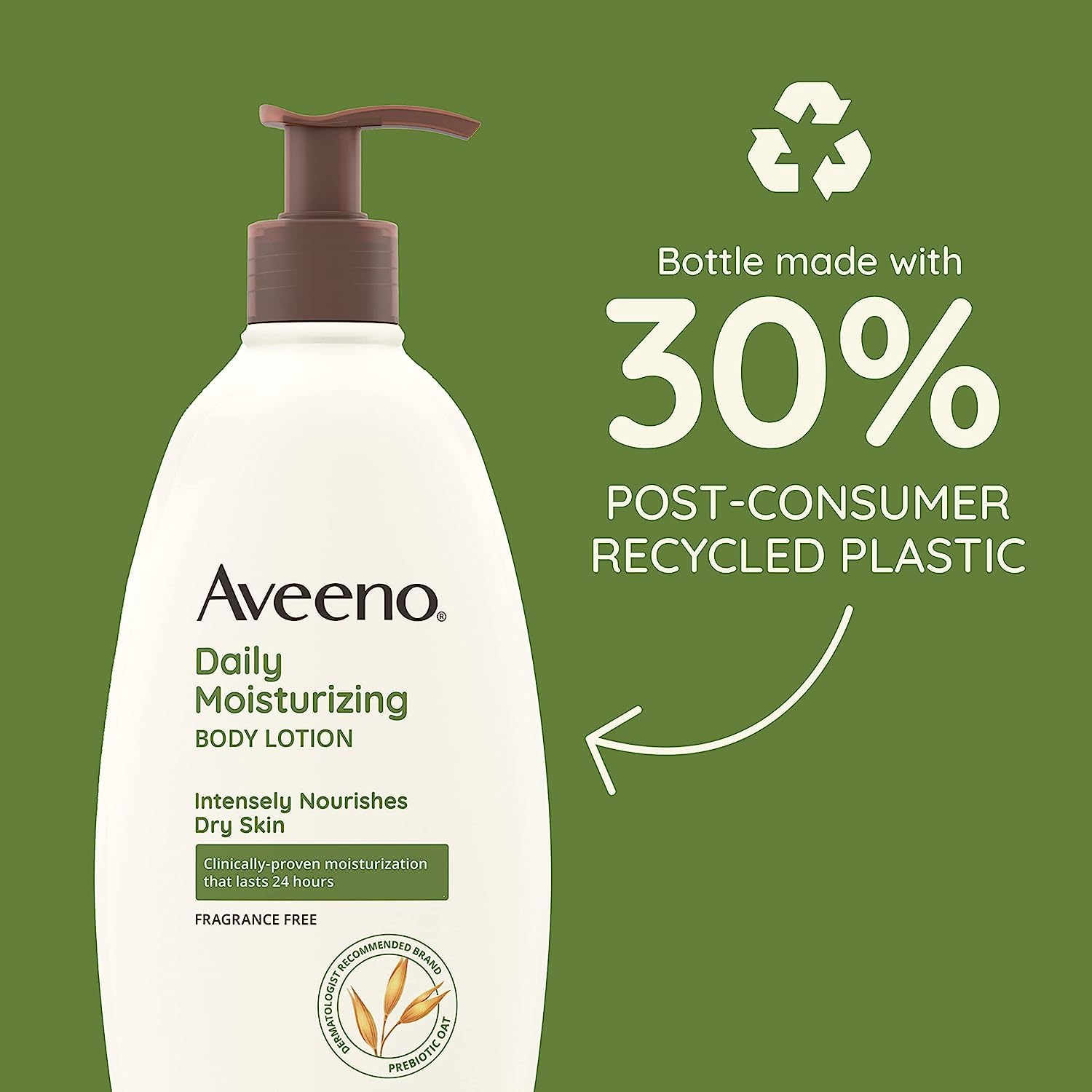 Aveeno Daily Moisturizer, Body Lotion, For Dry Skin, Prebiotic Oat Fragrance Free, 18 fl. oz, Pack of 1-4