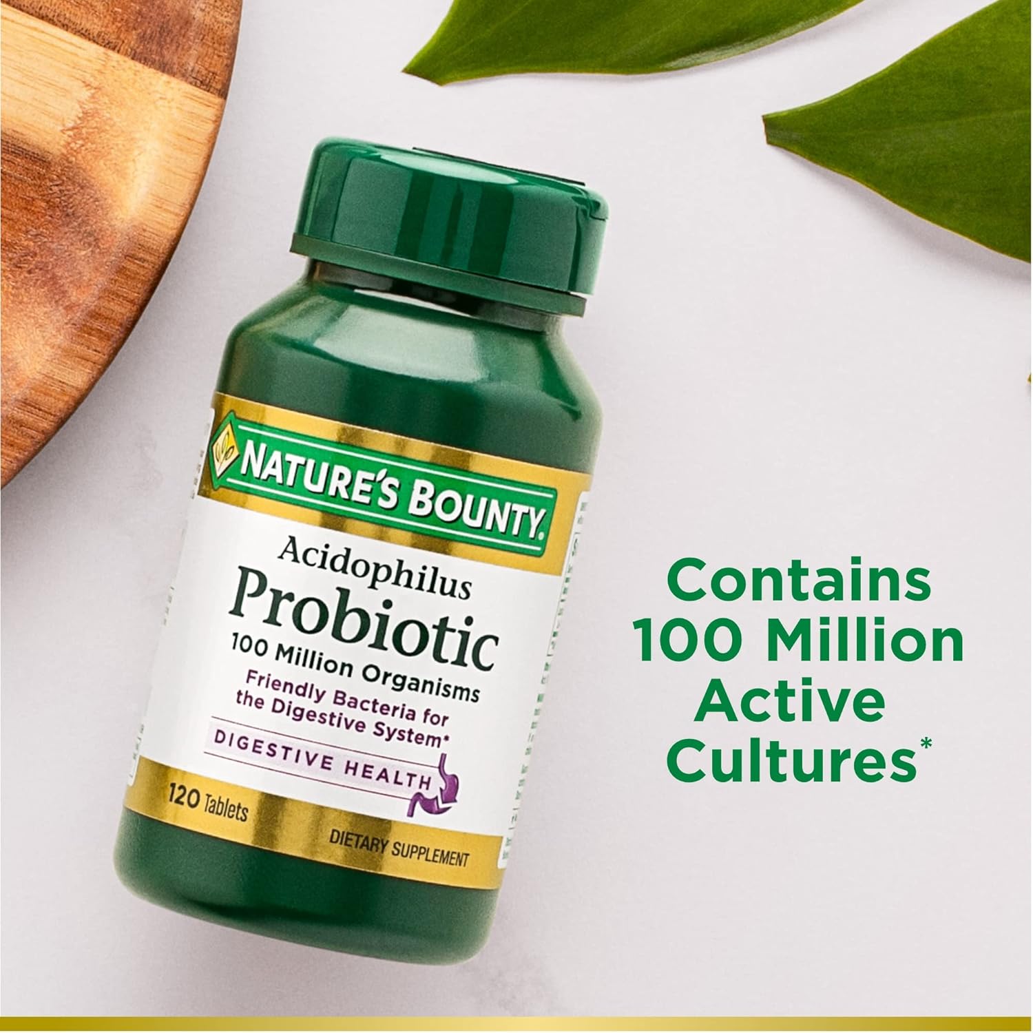 Nature's Bounty Acidophilus Probiotic, Daily Probiotic Supplement, Supports Digestive Health, 1 Pack, 120 Tablets-3