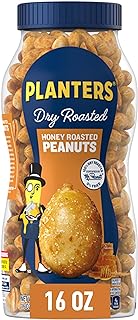 PLANTERS Honey Roasted Peanuts, Party Snack, Plant-Based Protein, After School Snack, Sweet and Salty, Salted Nuts, Flavored with Sea Salt and Honey, Quick Snacks for Adults, Kosher, 16oz Jar