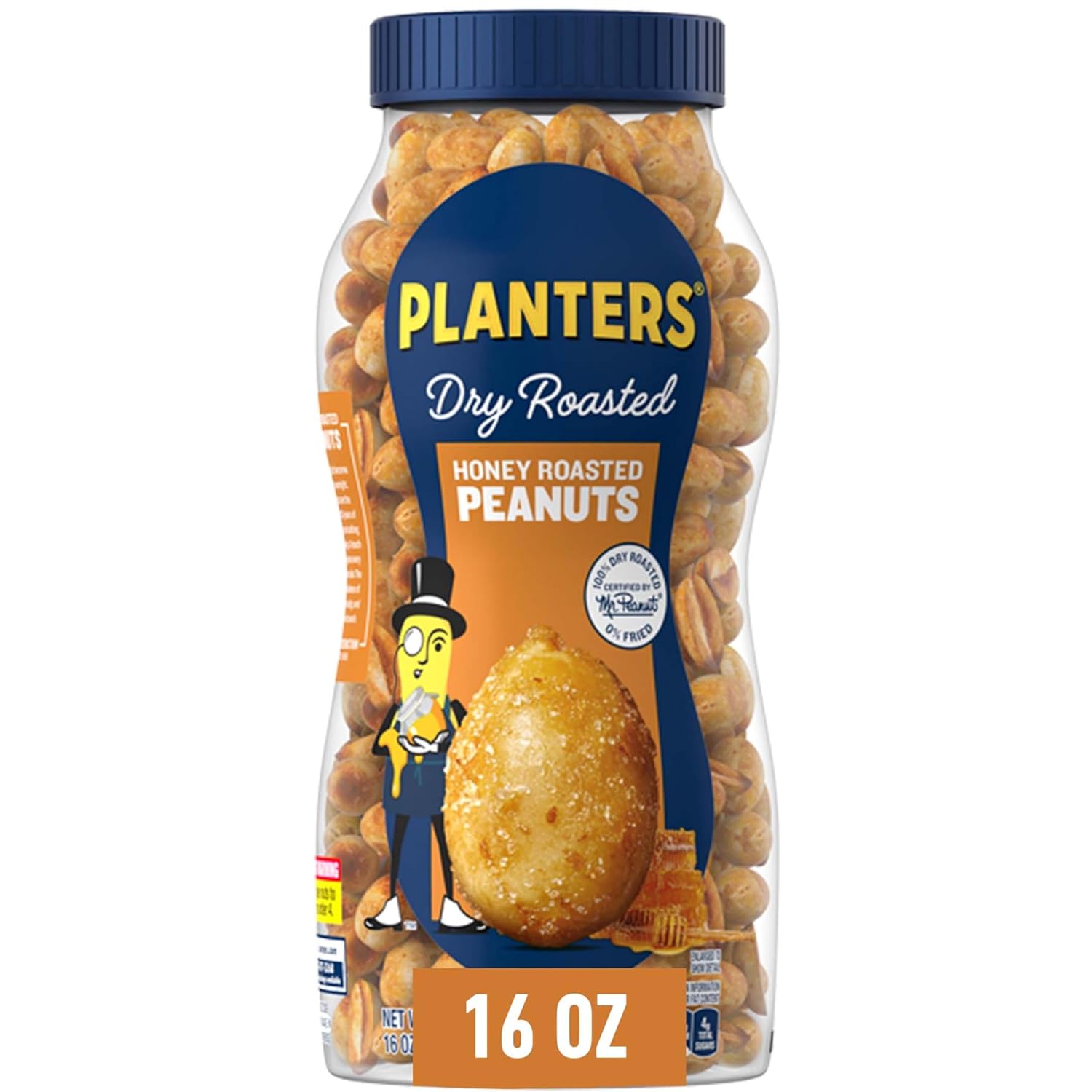 PLANTERS Honey Roasted Peanuts, Party Snack, Plant-Based Protein, After School Snack, Sweet and Salty, Salted Nuts, Flavored with Sea Salt and Honey, Quick Snacks for Adults, Kosher, 16oz Jar-0