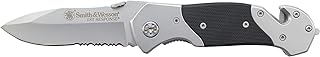 Smith & Wesson 8in High Carbon S.S. Folding Knife with 3.3in Drop Point Blade and S.S. with G-10 Inlay Handle for Outdoor, Tactical, Survival and EDC