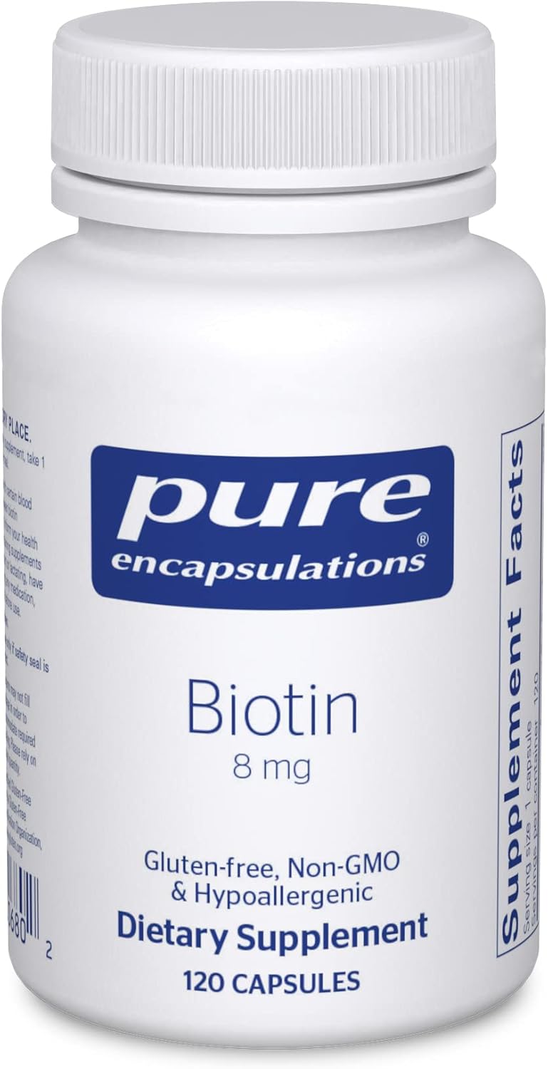 Pure Encapsulations Biotin 8 mg - B Vitamin Supplement to Aid Stress Relief, Hair, Skin & Nail Strengthening, Metabolism, Carbohydrate Support & Nervous System* - with Premium Biotin - 120 Capsules-0