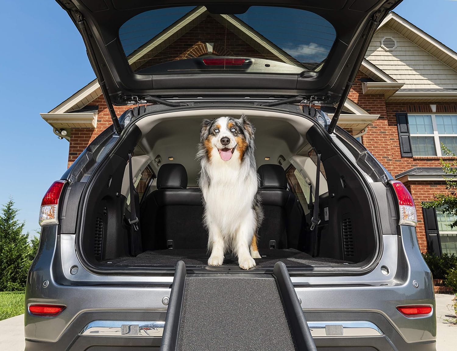 PetSafe Happy Ride Foldable Pet Ramp, Lightweight Dog Ramp Durable Material Construction, Supports Up to 150 Lb, High Traction Surface, Safety Latch for Secure Storage, Outdoor Pet Ramp (Dark Gray)-6