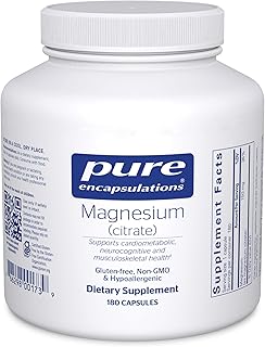 Pure Encapsulations Magnesium (Citrate) - Supplement for Sleep, Heart Health, Cognitive Health, Bone Health, Energy, Muscles, and Metabolism* - with Premium Magnesium - 180 Capsules