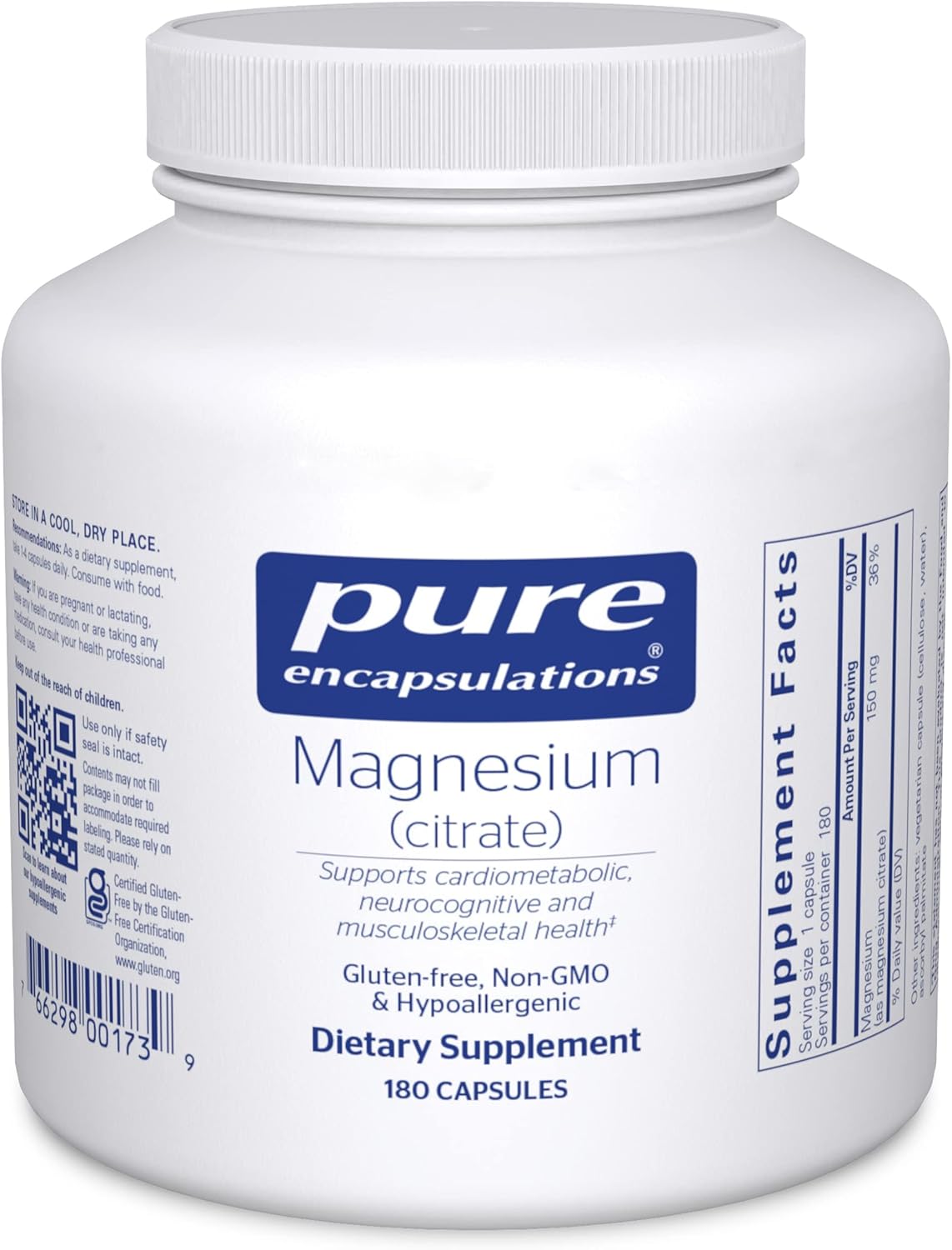 Pure Encapsulations Magnesium (Citrate) - Supplement for Sleep, Heart Health, Cognitive Health, Bone Health, Energy, Muscles, and Metabolism* - with Premium Magnesium - 180 Capsules-0