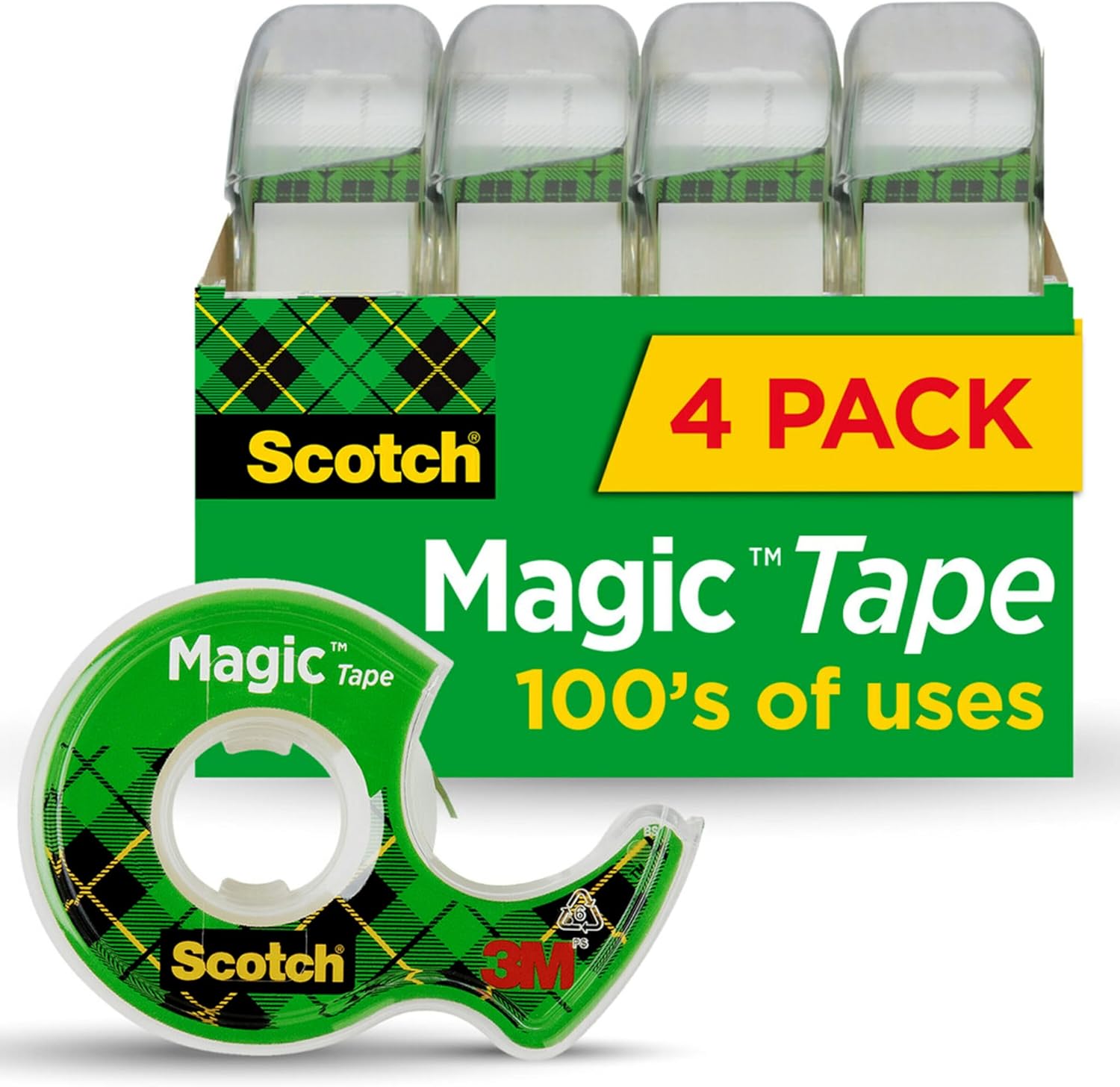 Scotch Magic Tape, Invisible, Home Office Supplies and Back to School Supplies for College and Classrooms, 4 Rolls with 4 Dispensers-0