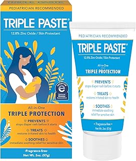 Triple Paste Diaper Rash Cream for Baby - 2 oz Tube - Zinc Oxide Ointment Treats, Soothes and Prevents Diaper Rash - Pediatrician-Recommended Hypoallergenic Formula with Soothing Botanicals