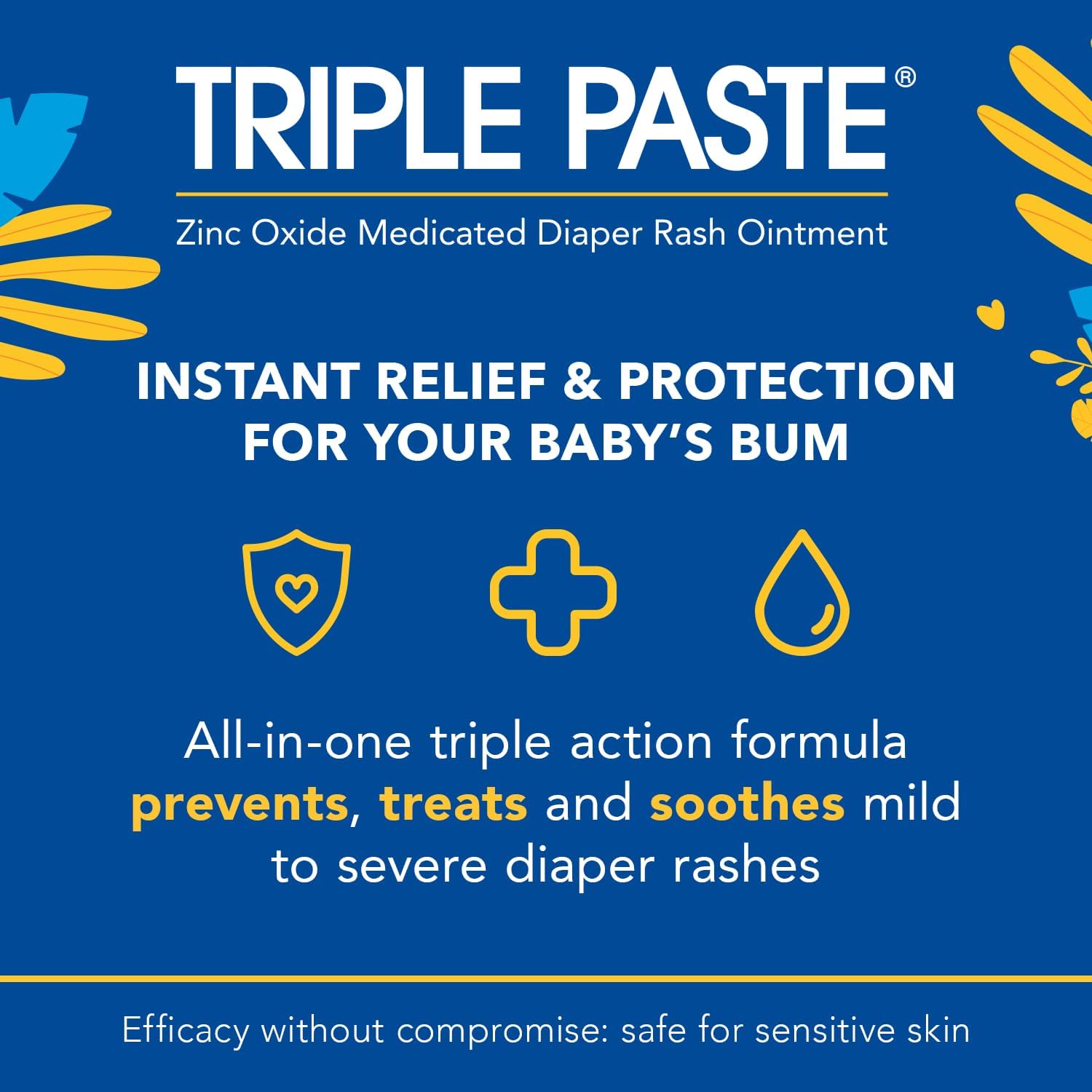 Triple Paste Diaper Rash Cream for Baby - 2 oz Tube - Zinc Oxide Ointment Treats, Soothes and Prevents Diaper Rash - Pediatrician-Recommended Hypoallergenic Formula with Soothing Botanicals-1