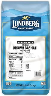 Lundberg Basmati Rice, Long Grain Brown Rice - Non-Sticky, Fluffy Aromatic Rice, Healthy Food, Bulk Rice Grown in California, Pantry Staples, 25 Lbs