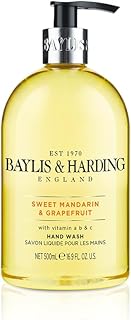 Baylis & Harding Liquid Hand Soap Wash with Dispenser, Sweet Mandarin & Grapefruit, 16.9oz/500ml