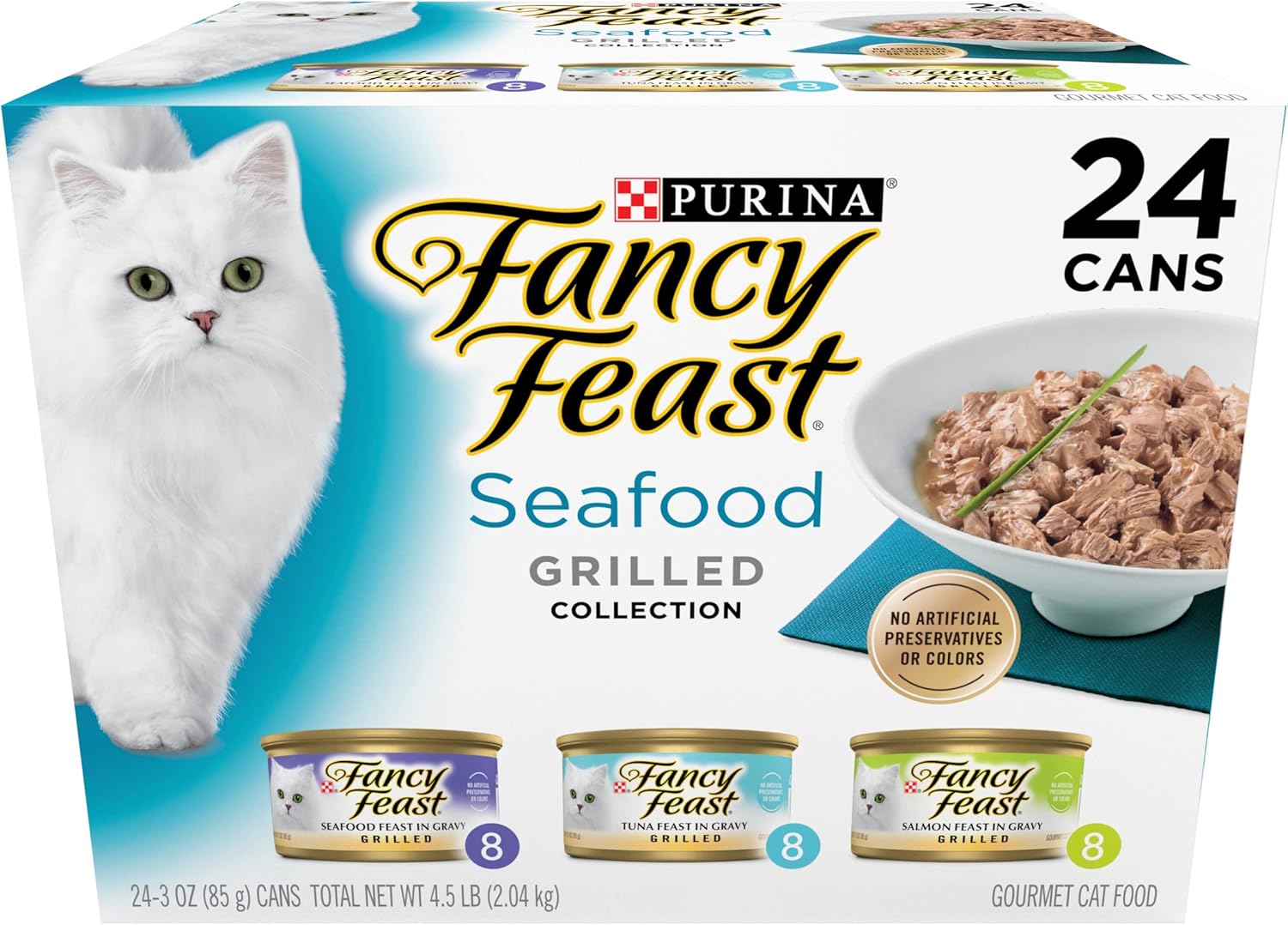 Purina Fancy Feast Grilled Wet Cat Food Seafood Collection in Wet Cat Food Variety Pack - (Pack of 24) 3 oz. Cans-0