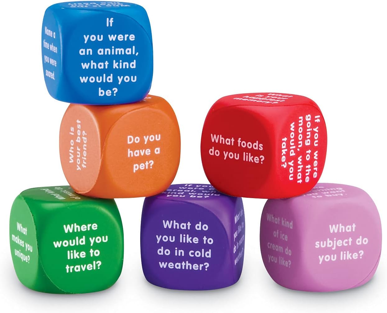 Learning Resources Conversation Cubes - 6 Pieces, Ages 6+ Foam Cubes for Social Emotional Learning, School Counselor Supplies, Speech Therapy Toys, Ice Breaker Cubes-2