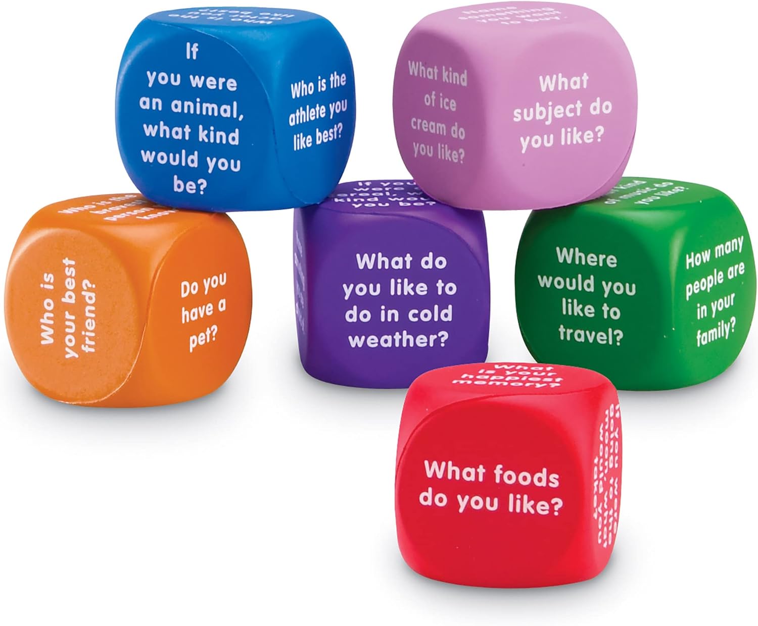 Learning Resources Conversation Cubes - 6 Pieces, Ages 6+ Foam Cubes for Social Emotional Learning, School Counselor Supplies, Speech Therapy Toys, Ice Breaker Cubes-5