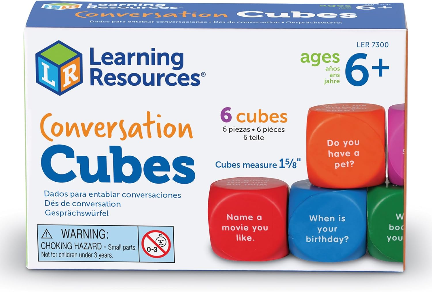 Learning Resources Conversation Cubes - 6 Pieces, Ages 6+ Foam Cubes for Social Emotional Learning, School Counselor Supplies, Speech Therapy Toys, Ice Breaker Cubes-6