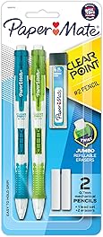 Paper Mate Clearpoint Mechanical Pencils 0.7mm, HB #2 Pencil Lead, 2 Pencils, School Supplies, Teacher Supplies, Drawing Pencils, Sketching Pencils, 1 Lead Refill Set, 2 Erasers