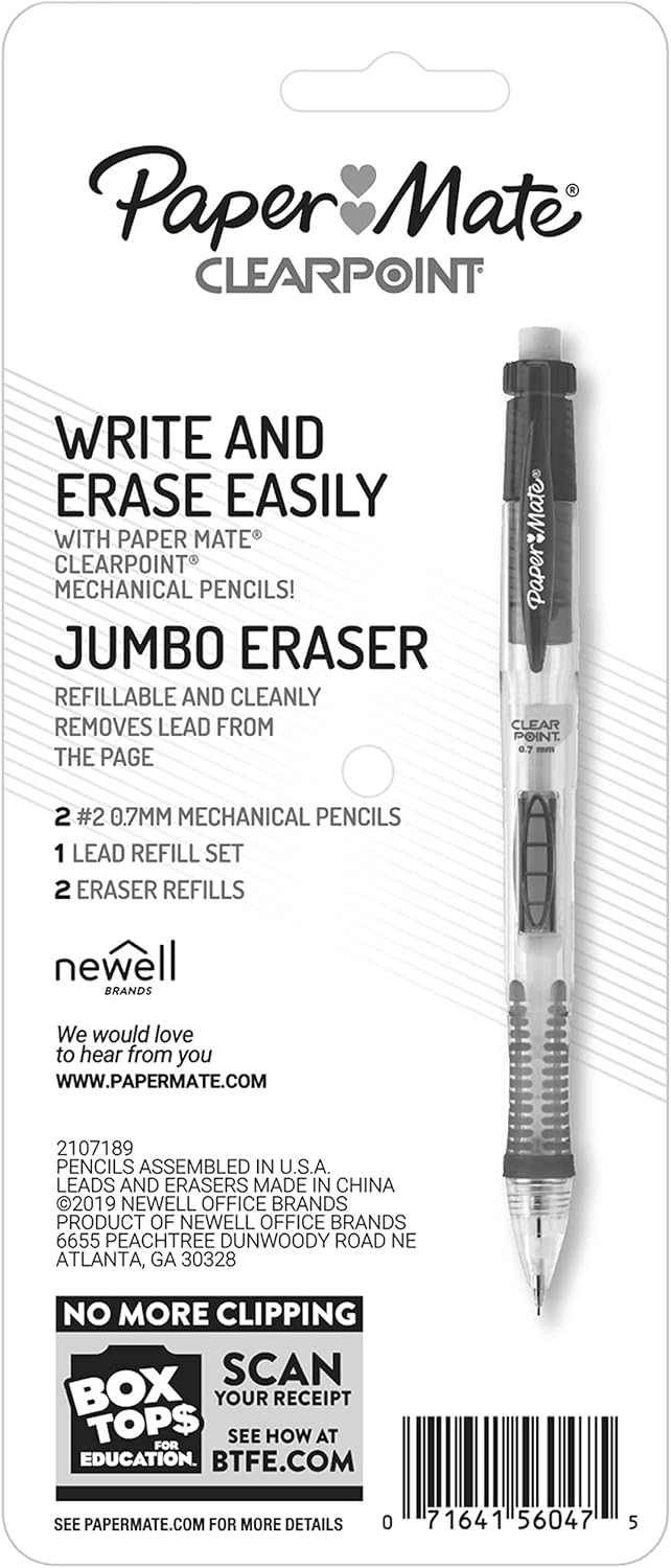 Paper Mate Clearpoint Mechanical Pencils 0.7mm, HB #2 Pencil Lead, 2 Pencils, School Supplies, Teacher Supplies, Drawing Pencils, Sketching Pencils, 1 Lead Refill Set, 2 Erasers-7