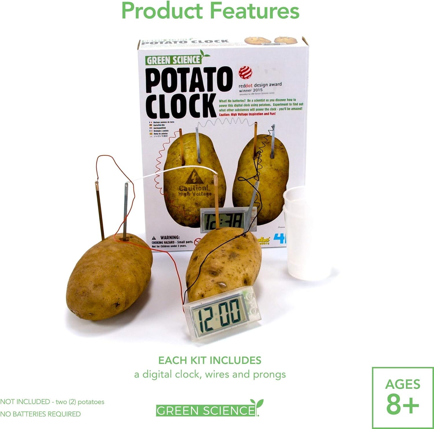 4M Potato Clock DIY Green Science Chemistry Engineering Lab - STEM Toys Educational Gift for Kids & Teens, Girls & Boys, Brown-7