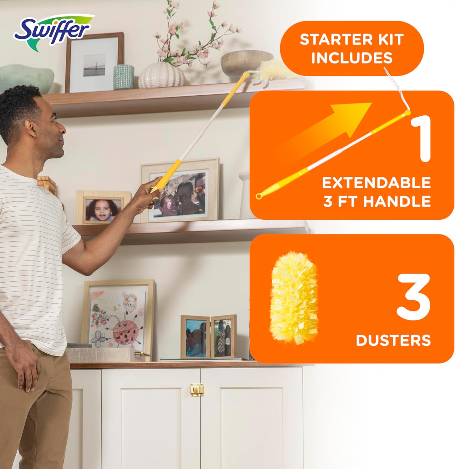 Swiffer Duster Heavy Duty 3 ft Extendable Handle Starter Kit with 3 Refills-6