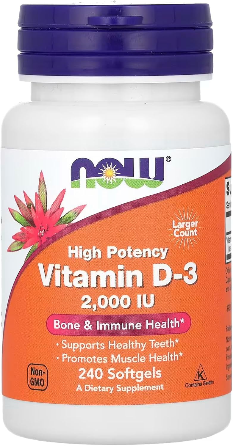 NOW Foods Supplements, Vitamin D-3 2,000 IU, High Potency, Structural Support*, 240 Softgels-0