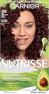 Garnier Hair Color Nutrisse Nourishing Creme, 415 Soft Mahogany Brown (Raspberry Truffle) Permanent Hair Dye, 1 Count (Packaging May Vary)