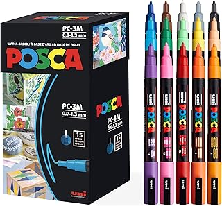 15 Posca Paint Markers, 3M Fine Posca Markers of Acrylic Paint Penswith Reversible Tips | Posca Pens for Art Supplies, Fabric Paint, Fabric Markers, Paint Pen, Art Markers