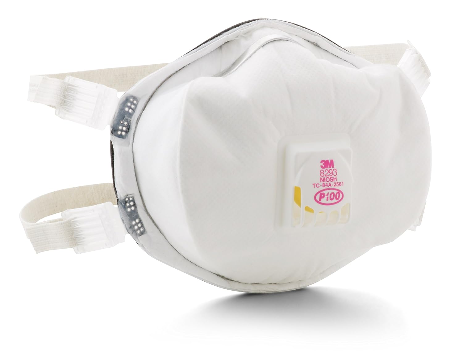 3M Disposable Particulate Cup Respirator 8293 P100 with Cool Flow Exhalation Valve, NIOSH APPROVED, Adjustable Buckle Straps and Noseclip, Face Seal, Individually Packaged-0