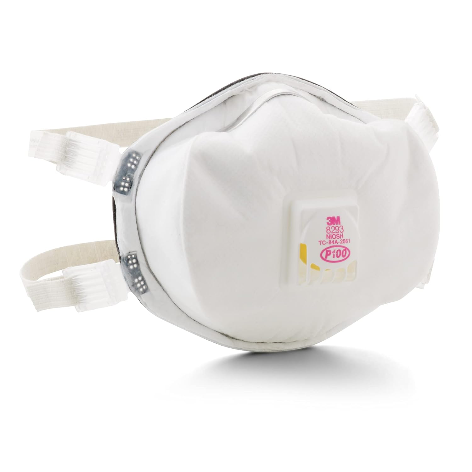 3M Disposable Particulate Cup Respirator 8293 P100 with Cool Flow Exhalation Valve, NIOSH APPROVED, Adjustable Buckle Straps and Noseclip, Face Seal, Individually Packaged-1