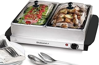 Elite Gourmet EWM-6122 Dual 2 x 2.5 Qt. Trays, Buffet Server, Food Warmer Temperature Control, Clear Slotted Lids, Perfect for Parties, Entertaining & Holidays, 5 Qt Total, Stainless Steel