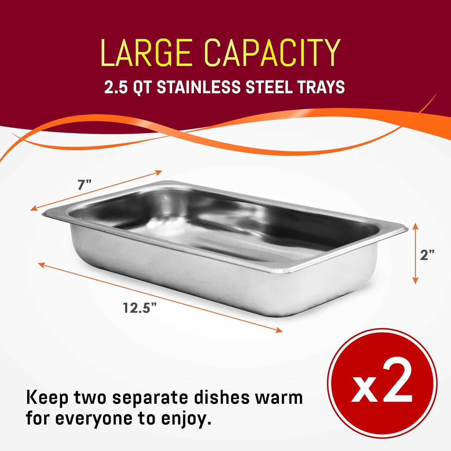 Elite Gourmet EWM-6122 Dual 2 x 2.5 Qt. Trays, Buffet Server, Food Warmer Temperature Control, Clear Slotted Lids, Perfect for Parties, Entertaining & Holidays, 5 Qt Total, Stainless Steel-2