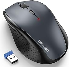 TECKNET Wireless Mouse, 2.4G USB Computer Mouse with 6-Level Adjustable 4800 DPI, 30 Months Battery, Ergonomic Grips, 6 Buttons Portable for PC, Chromebook, Mac - Grey