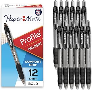 Paper Mate Profile Retractable Ballpoint Pens, Bold Point (1.4mm), Black, 12 Count