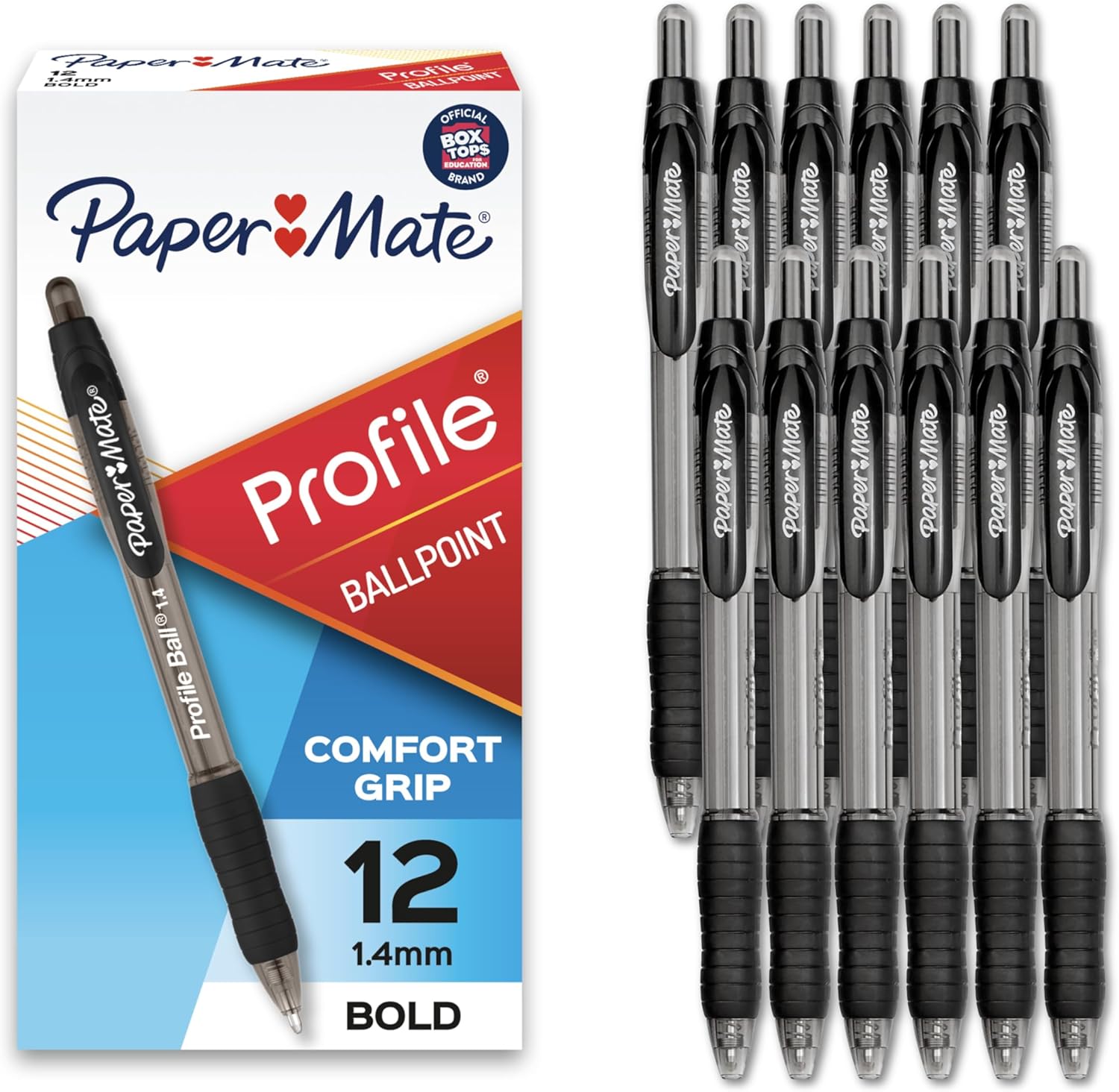 Paper Mate Profile Retractable Ballpoint Pens, Bold Point (1.4mm), Black, 12 Count-0