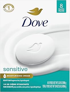 Dove Beauty Bar Soap Sensitive, 8 Bars for Sensitive Skin, Fragrance Free and Hypoallergenic 3.75 oz