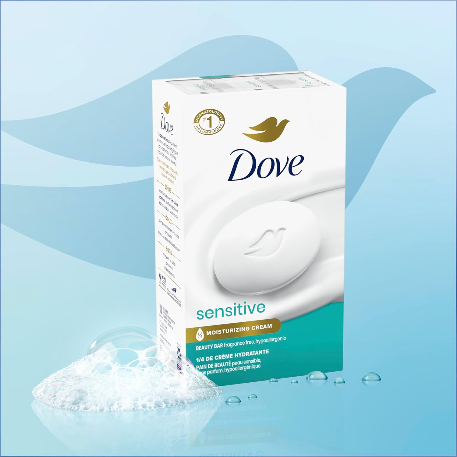 Dove Beauty Bar Soap Sensitive, 8 Bars for Sensitive Skin, Fragrance Free and Hypoallergenic 3.75 oz-6